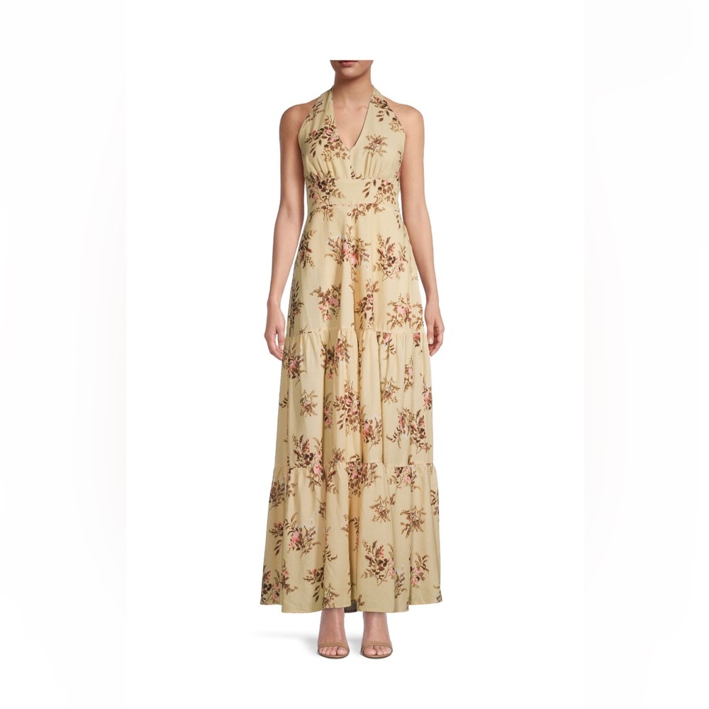 Elie Tahari Floral Maxi Dress - Cream and Brown
